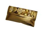 Metallic Bronze Fancifully Folded Leather Clutch Bag