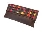 Navy/Colourful Fancifully Folded Leather Clutch Bag