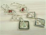 Garnet, Rose Quartz, Fluorite & Silver Earrings