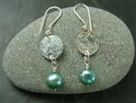Blue Freshwater Pearl & Etched Silver Disc Earrings