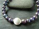 'Purple Emperor' ~ Freshwater Pearl & Silver Disc Bracelet